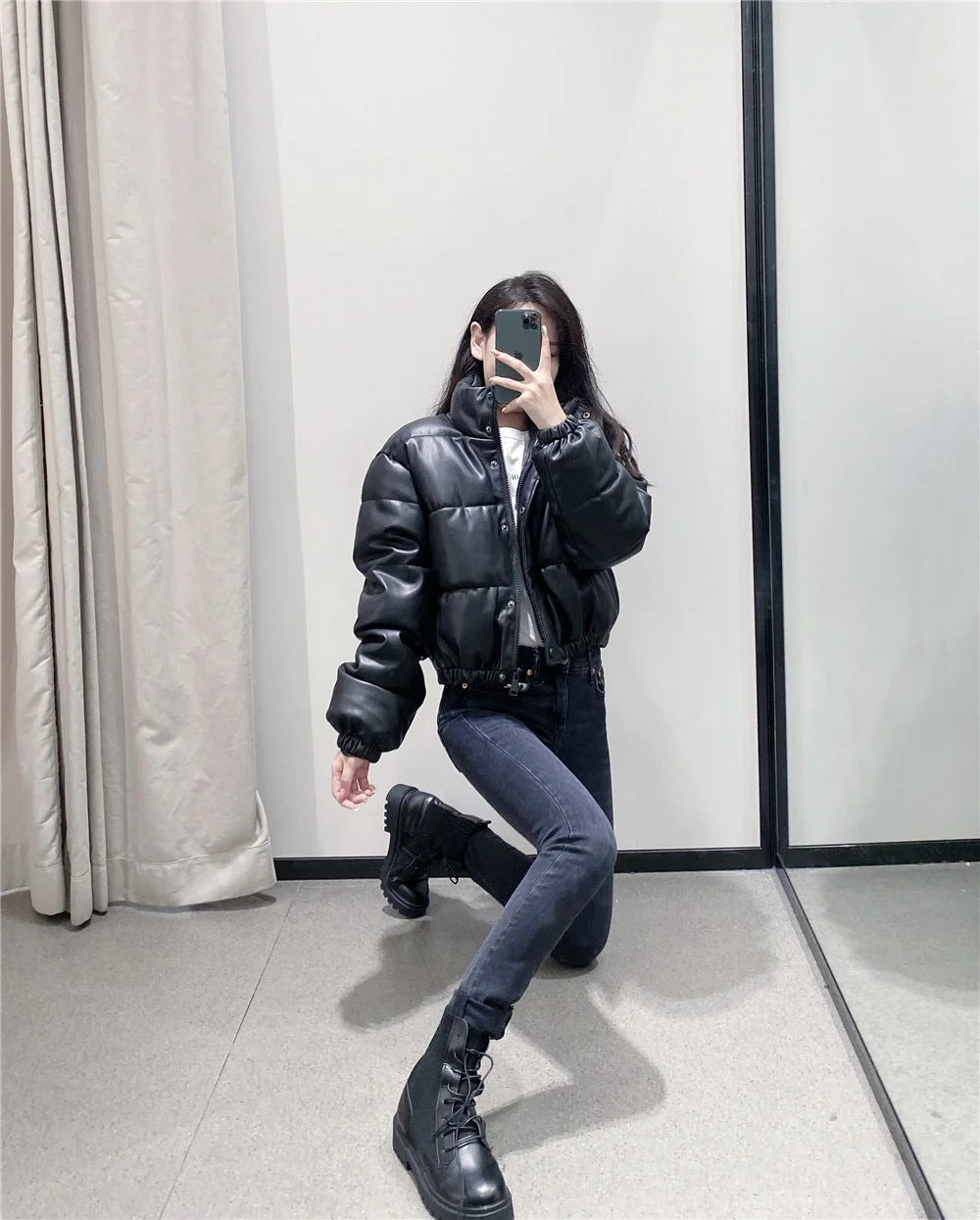 LIYANA – Veste en Coton & Simili Cuir